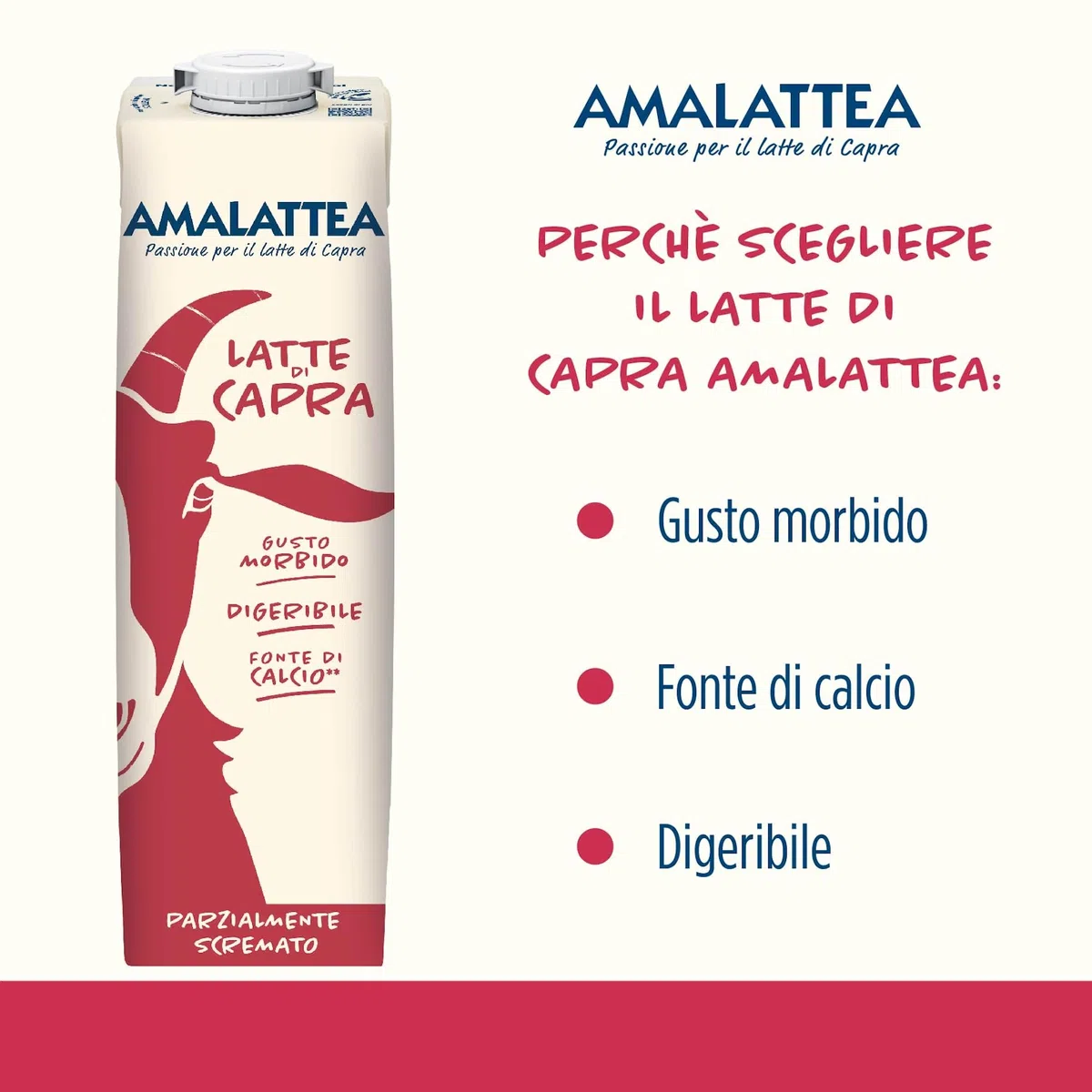 Granarolo, Latte di Capra Amalattea, 6 Confezioni di Latte Parzialmente Scremato UHT da 1 lt, Dal Gusto Morbido, Ricca Fonte di Calcio