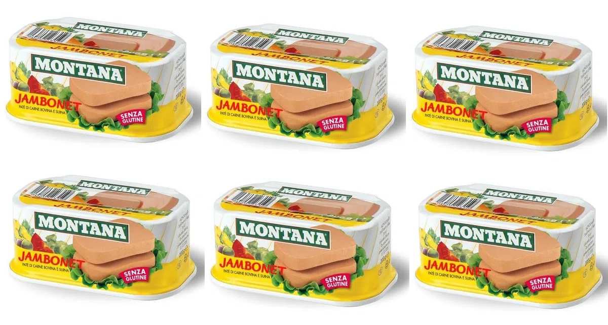 Montana Jambonet, Carne in Scatola di Suino e Bovino, 200gr, Senza Glutine, Confezioni da 3, 6 o 12 pezzi (6 Pezzi)