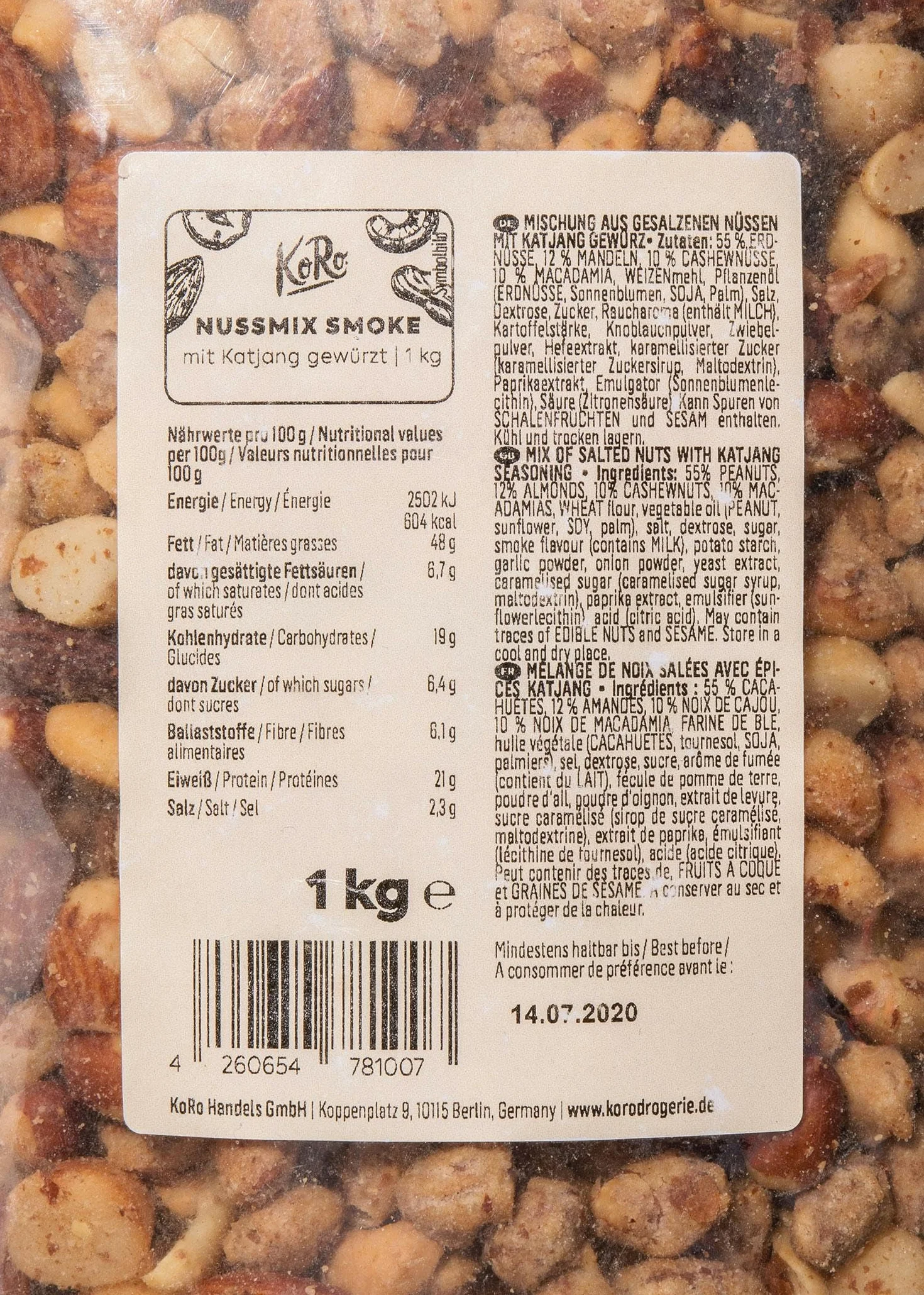 KoRo - Mix di frutta secca affumicata 1 kg - versatili e gustose - formato convenienza - da sgranocchiare come snack e per aperitivi