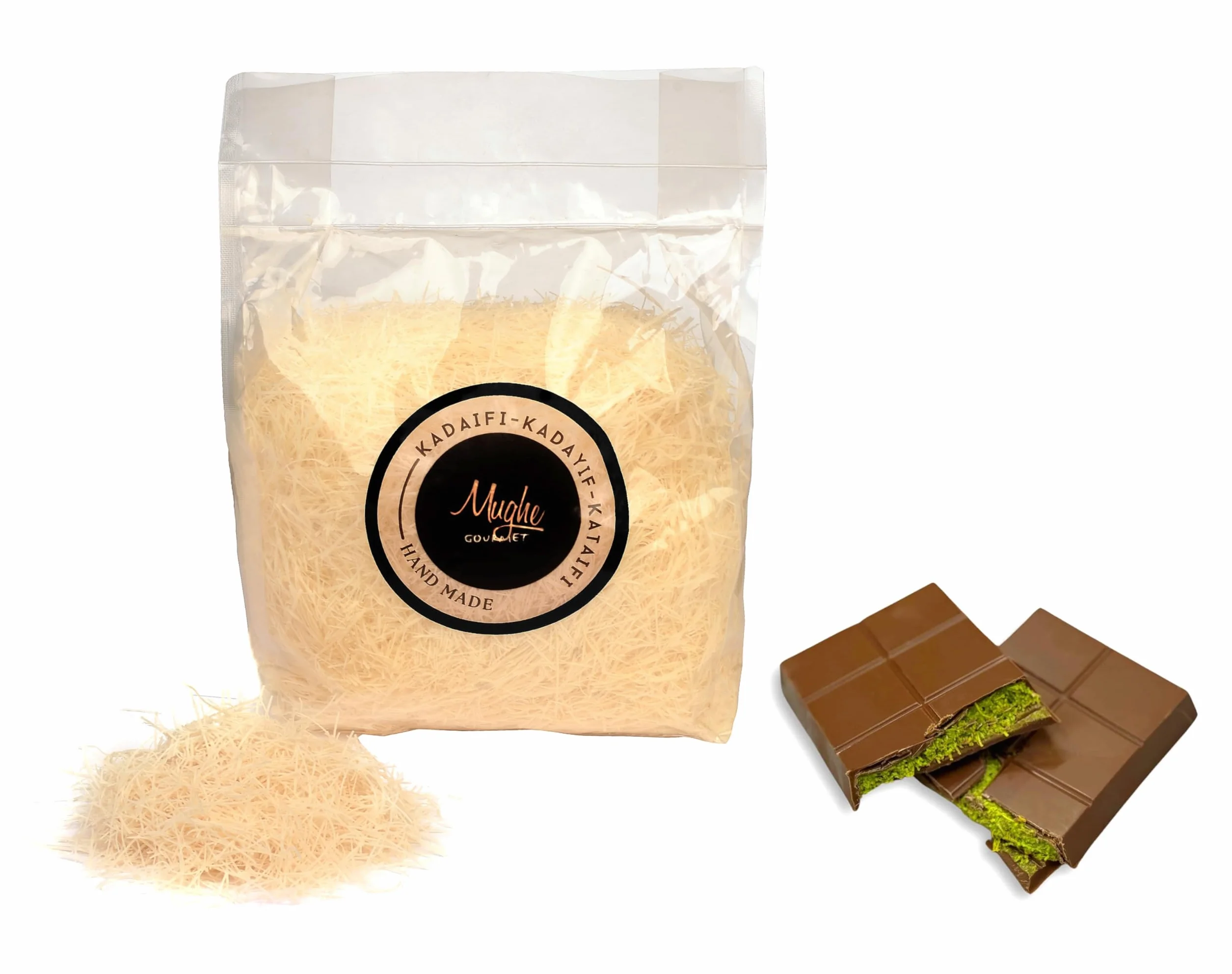 Mughe Gourmet - Pasta Kataifi Premium Essiccata e Tritata - Kurutulmuş Kadayif Hamuru - Ingrediente per Baklava, Kunafa e Barretta al Cioccolato e Pistacchio di Dubai, 400g