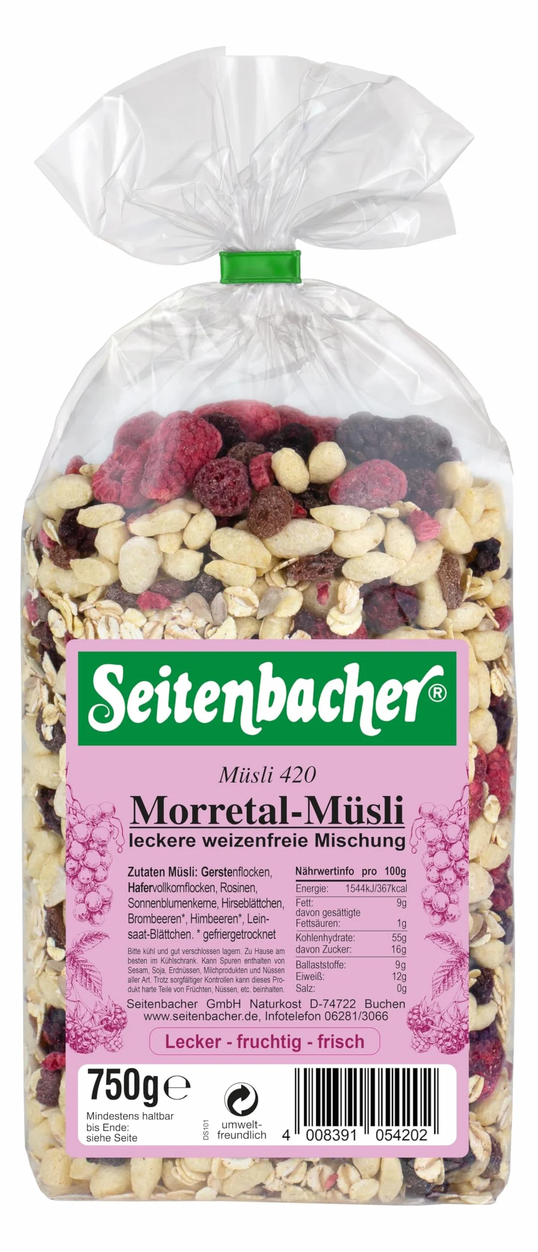 Seitenbacher Morretal muesli I cereali integrali I senza zucchero aggiunto I senza grassi aggiunti I molte bacche I senza grano (3 x 750 g)