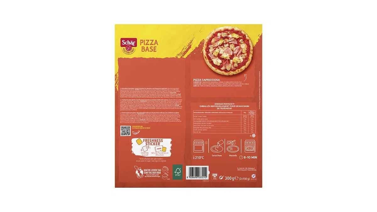 Schär, Pizza Base con Pasta Madre, Fondo Pizza da Farcire Senza Glutine, Vegano, 8 Confezioni, 300g