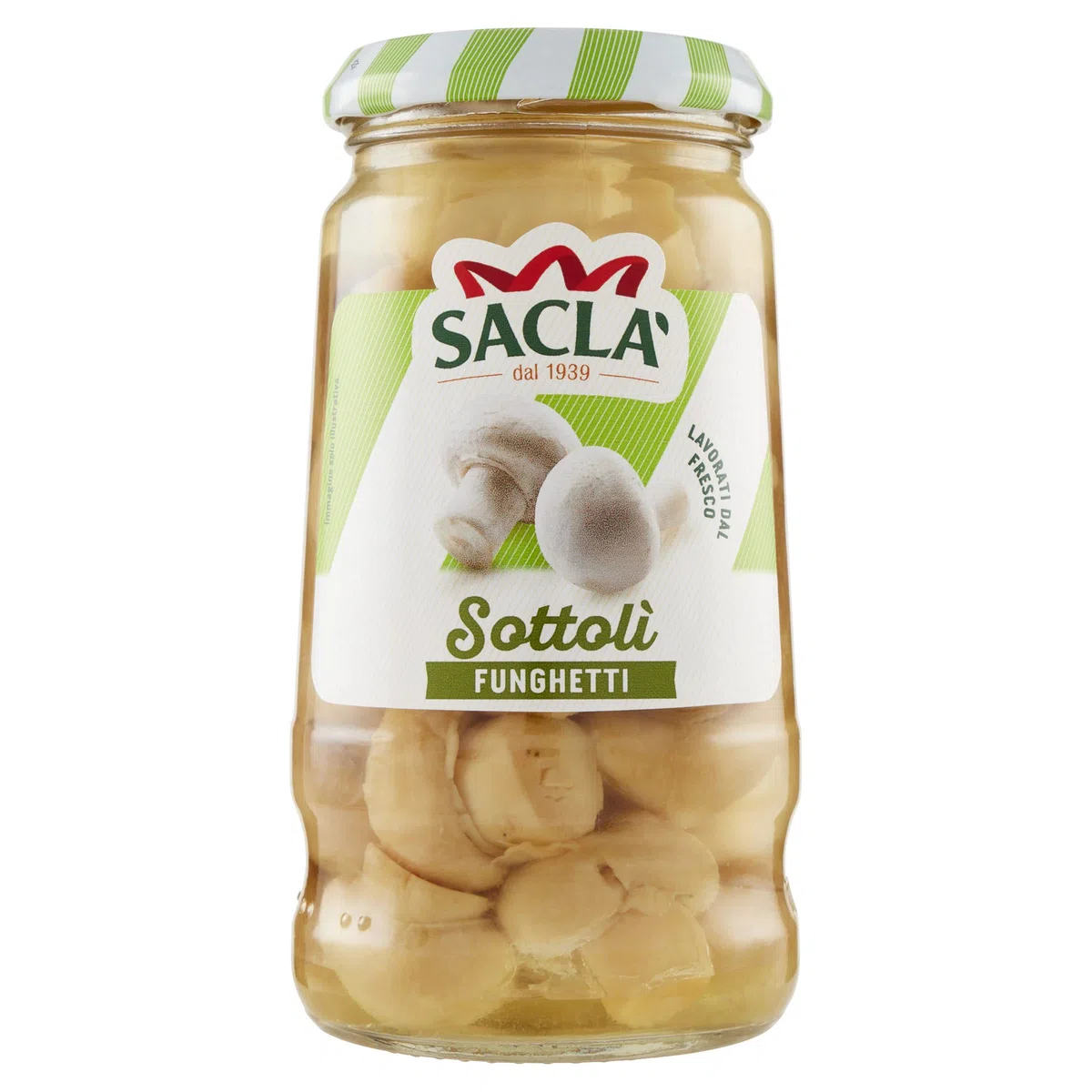 Saclà, Sottolì, Funghetti sottolio, Ideali per Aperitivo, Antipasto, Pizze, Insalate e per Arricchire i Tuoi Piatti, Vaso Vetro, 290g, Confezione da 12 pezzi