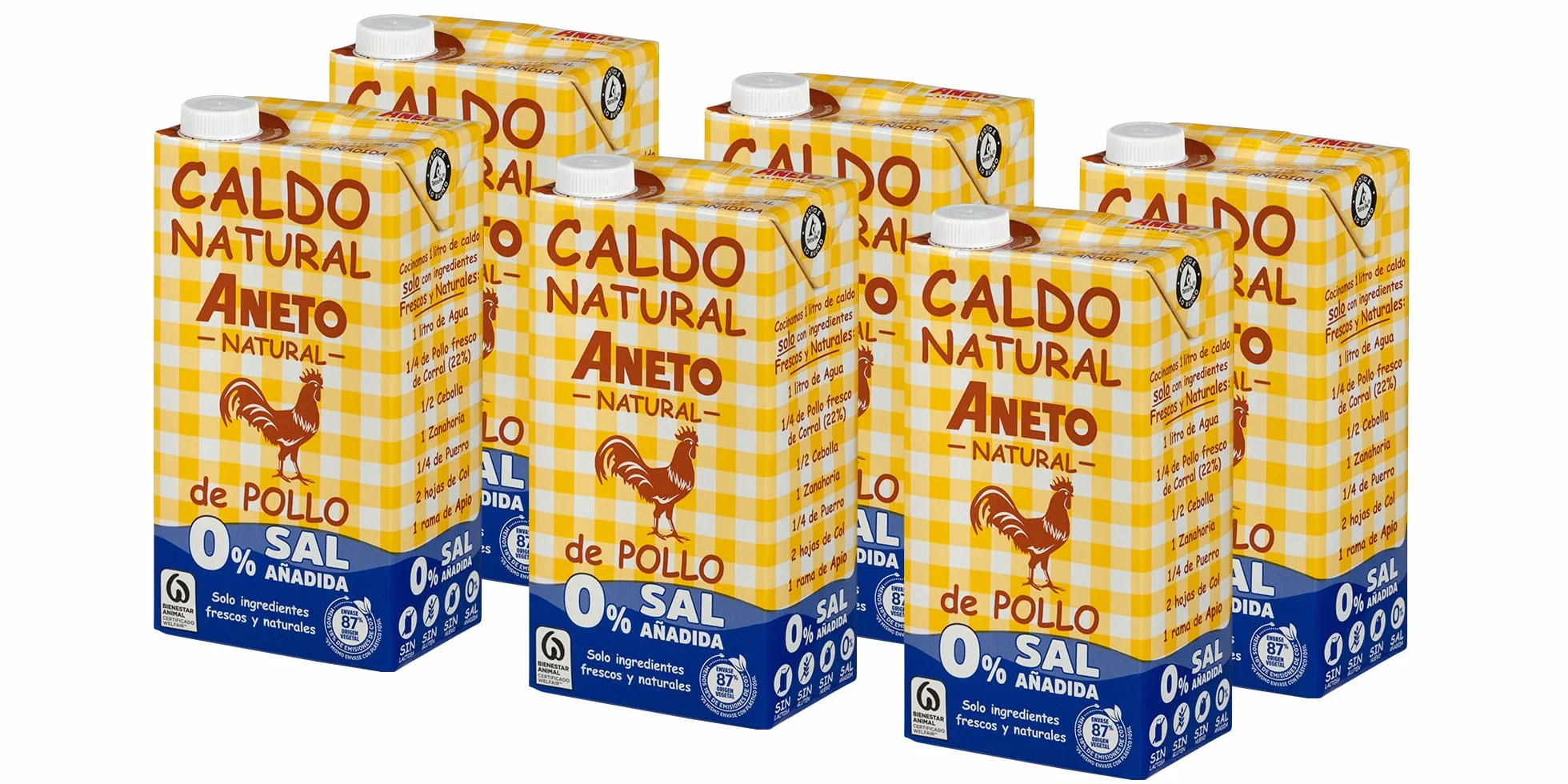 Aneto 100% Naturale - Brodo di Pollo 0% sale - scatola da 6 unità da 1L