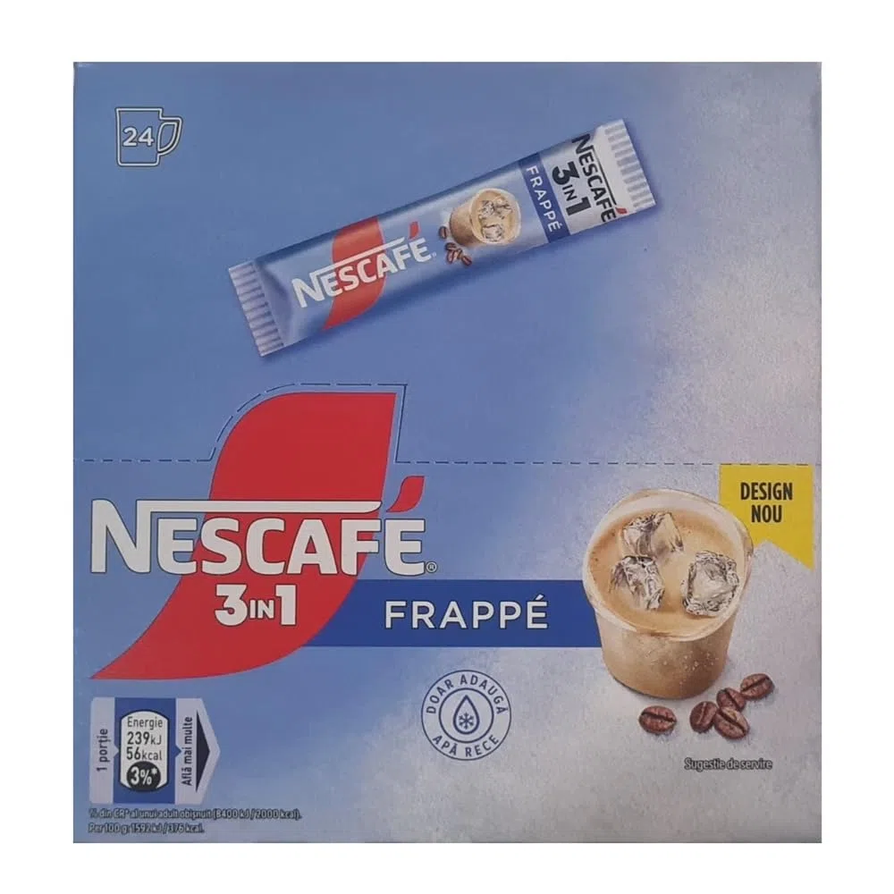 NESCAFÉ 3 in 1 Frappé Caffè Solubile Istantaneo, Bustine Monodose, Miscela con Latte e Zucchero, 24 Pezzi da 14 g