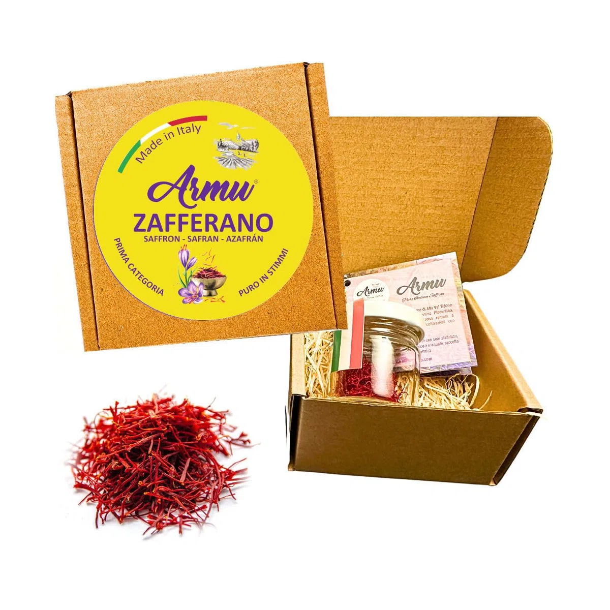 Armu – Zafferano Italiano in Pistilli 0,5g – Prima Categoria Certificata – Raccolto a Mano – Stimmi Puri per Risotto alla Milanese, Tisane e Cucina Gourmet