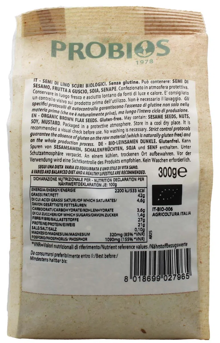 Probios Golden Semi di Lino Bio - Semi di Lino Bio Senza Glutine - Ricco di Minerali e Fibre - Confezione da 6 x 300 g