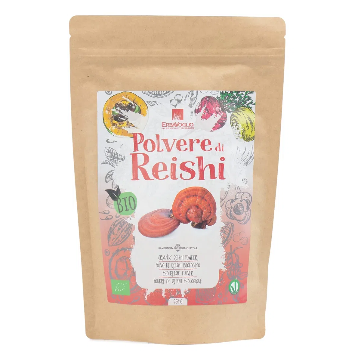 Erbavoglio Polvere di Reishi Bio - 250 g - Ganoderma Lucidum - Fungo Biologico Naturale