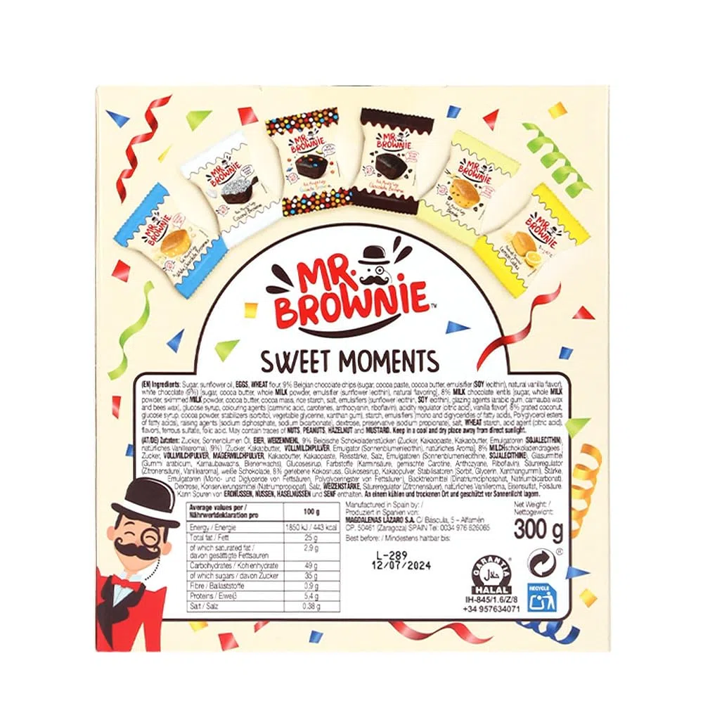 Mr. Brownie Box Sweet Moments Brownie Assortiti al Cioccolato, Cocco, Limone e Vaniglia 300g