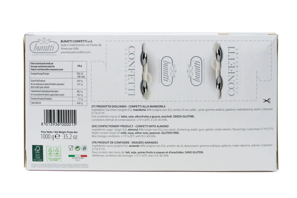 Buratti Confetti Intera Pelata Argento - 1 kg