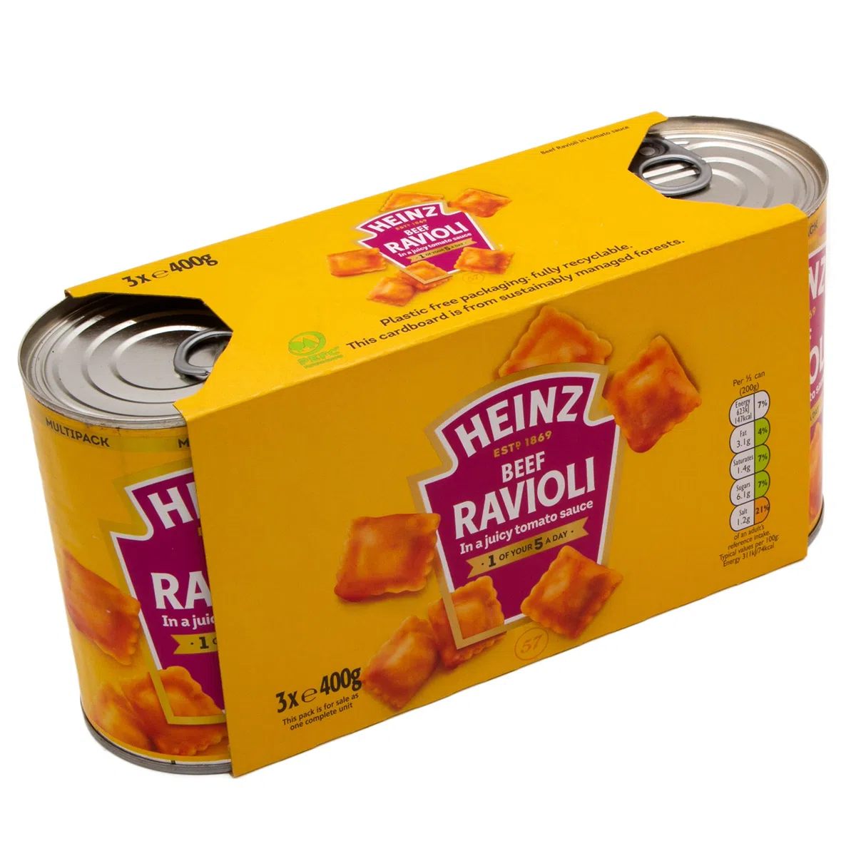 Heinz Ravioli di manzo 3 barattoli Easy Open da 400 g