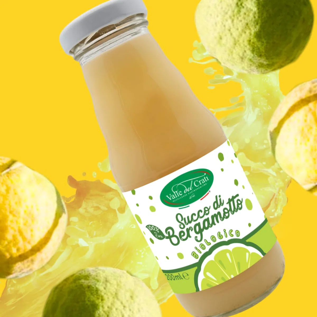 Valle del Crati Succo di Bergamotto BIO Calabrese | 100% Puro | 24 bottiglie da 200ml | senza Zuccheri Aggiunti e senza Conservanti | Bevanda Fresca e Dissetante | Spremuta di Bergamotto Biologico