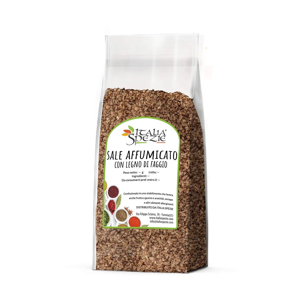 Sale Affumicato in legno di Faggio Italiano - 1 Kg - Linea Sali Gourmet, Sali dal Mondo - Sale marino - Ottimo condimento per BBQ - Linea Premium - Italia Spezie
