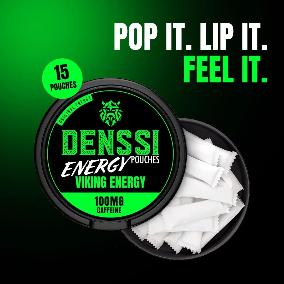 Denssi Pouches Energia - Sacchetti di energia alla caffeina - Sostituzione gratuita/alternativa per concentrazione e energia - Sacchetti nootropi senza zucchero (3 confezioni, Viking Energy)