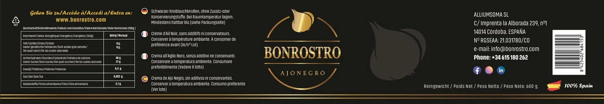 Bonrostro Ajo Negro - Vasetto da 600 grammi di crema all'aglio nero