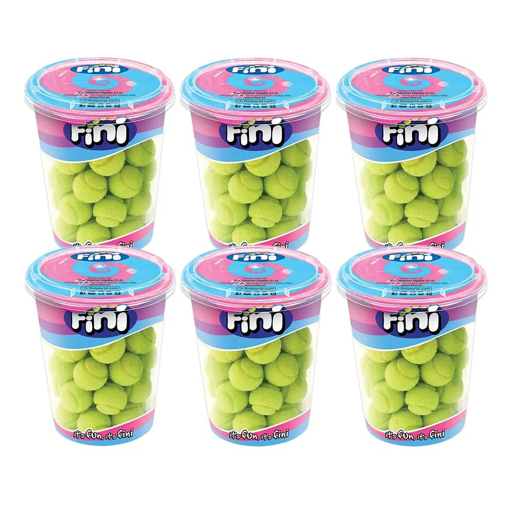 Fini Tennis Ball Gomme da Masticare con Ripieno Gusto Limone Pacco con 6 Barattoli da 200 gr