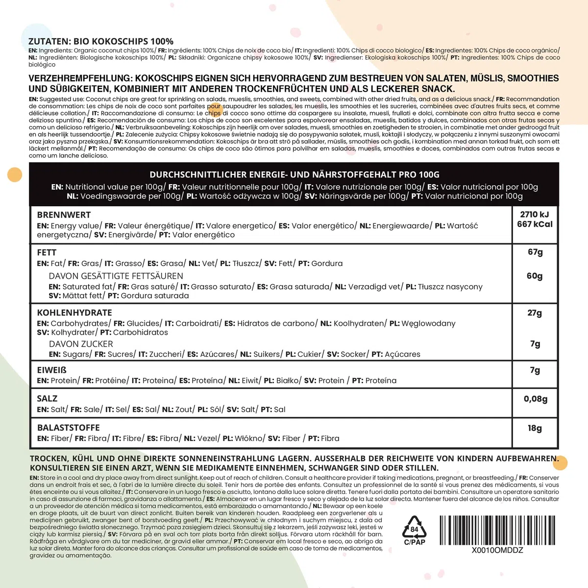 IDDA Herbal Scaglie di Cocco BIO 1kg, Scaglie di Cocco senza Zucchero, Snack Cheto