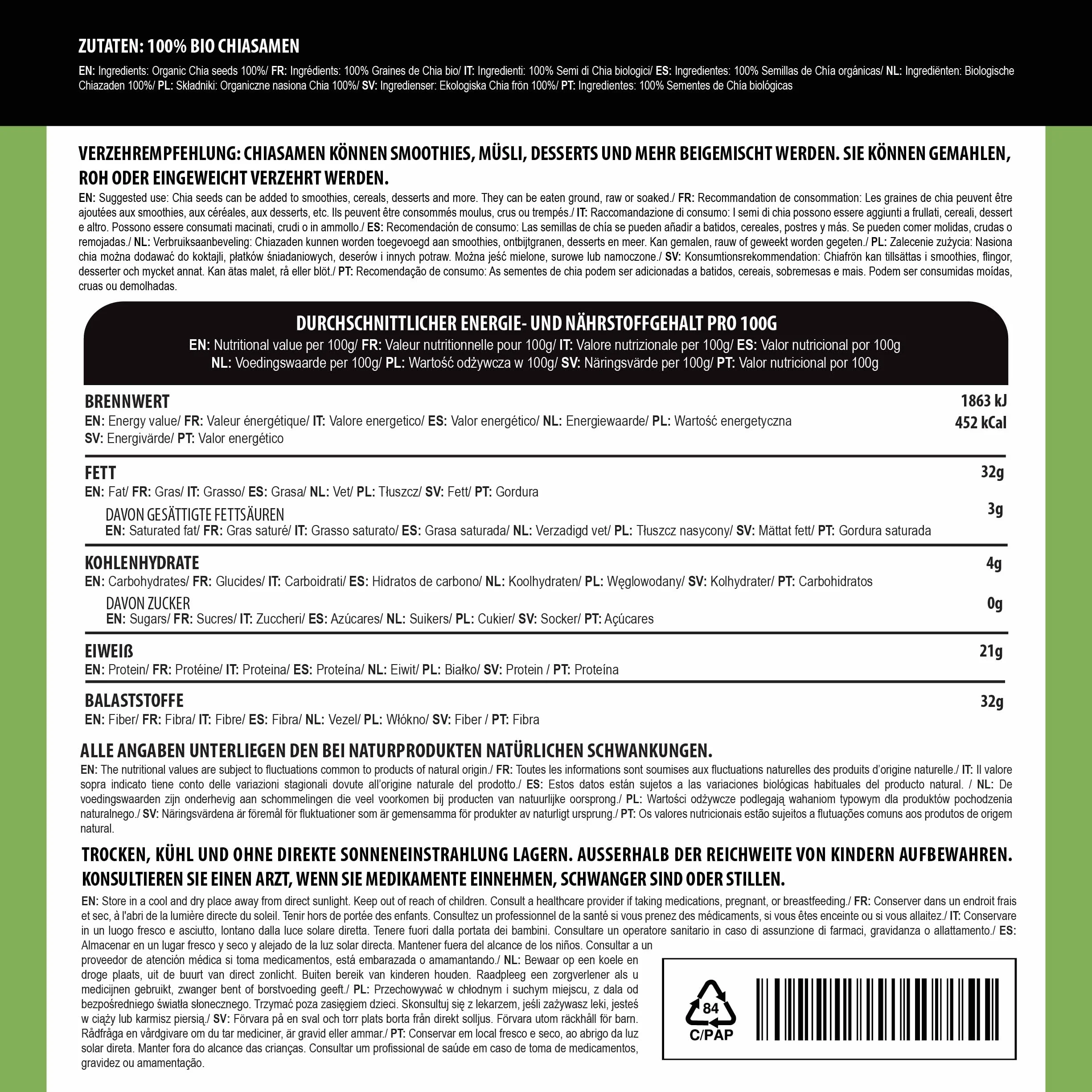 Alpi Nature Semi di Chia BIO 1kg, Semi di Chia Neri Interi e Crudi per Frullati, Yogurt e Muesli