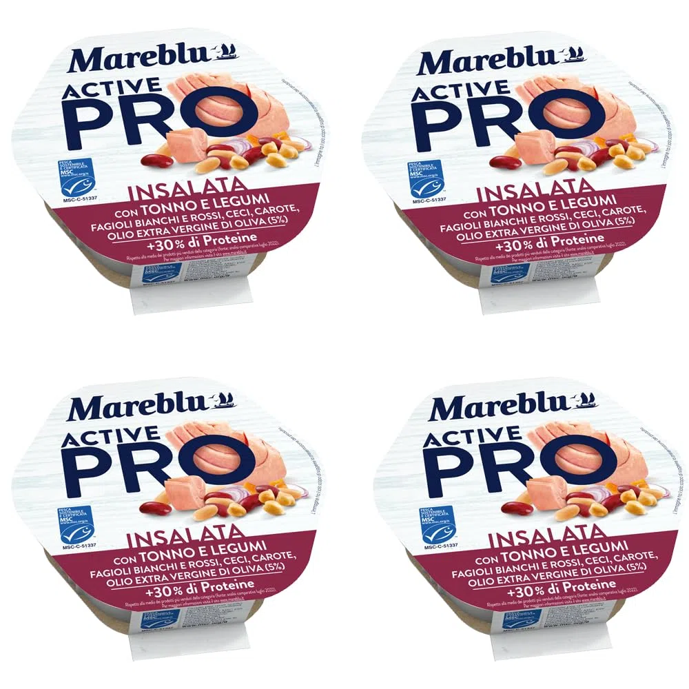 Mareblu ActivePRO Insalata di Tonno e Legumi, 30% di Proteine, Confezione da 4