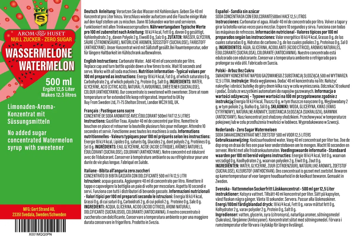 Zero - Sciroppo per bevande all'anguria | 500 ml producono 12,5 litri | limonata di anguria senza conservanti | a basso contenuto di carboidrati | senza zuccheri | bibite analcoliche | per tutti i