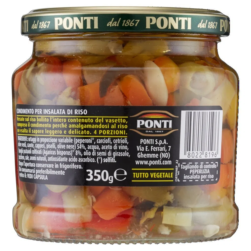 Ponti Peperlizia insalata per riso, Verdure in agrodolce miste altamente selezionate in barattolo da 350 g, Condimento per riso e pasta, Set da 6, 2100 grammo