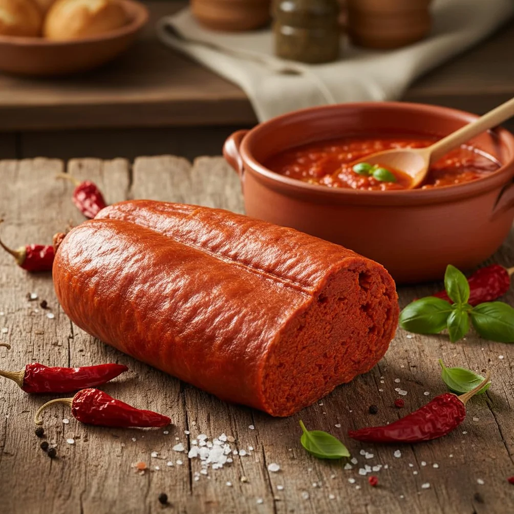 Valle del Crati Nduja Calabrese di Spilinga 1.5kg, Nduja Piccante sottovuoto prodotta in Calabria, Salume Artigianale di puro suino, 3 Pezzi (1500 gr)