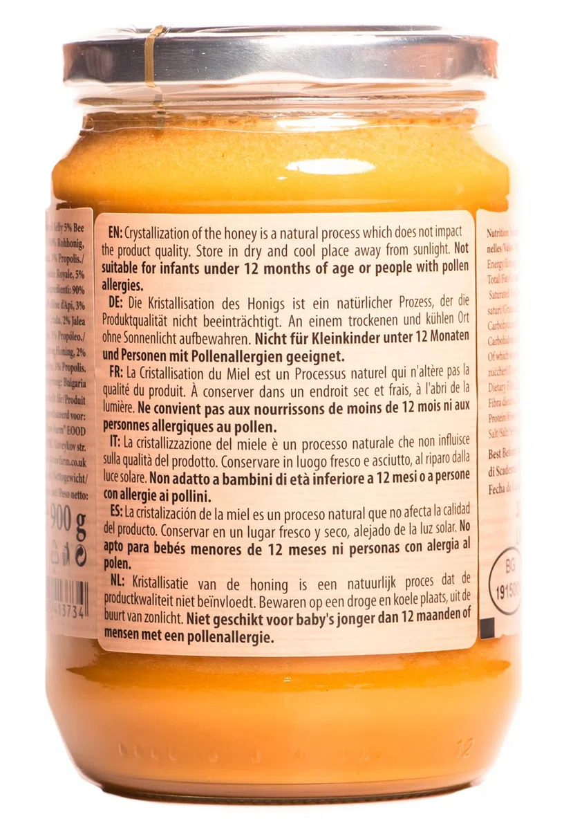 Raw Farm - Miele 900g - con Propoli, Polline, Gelée Royale, Cera d’Api - 100% Naturale