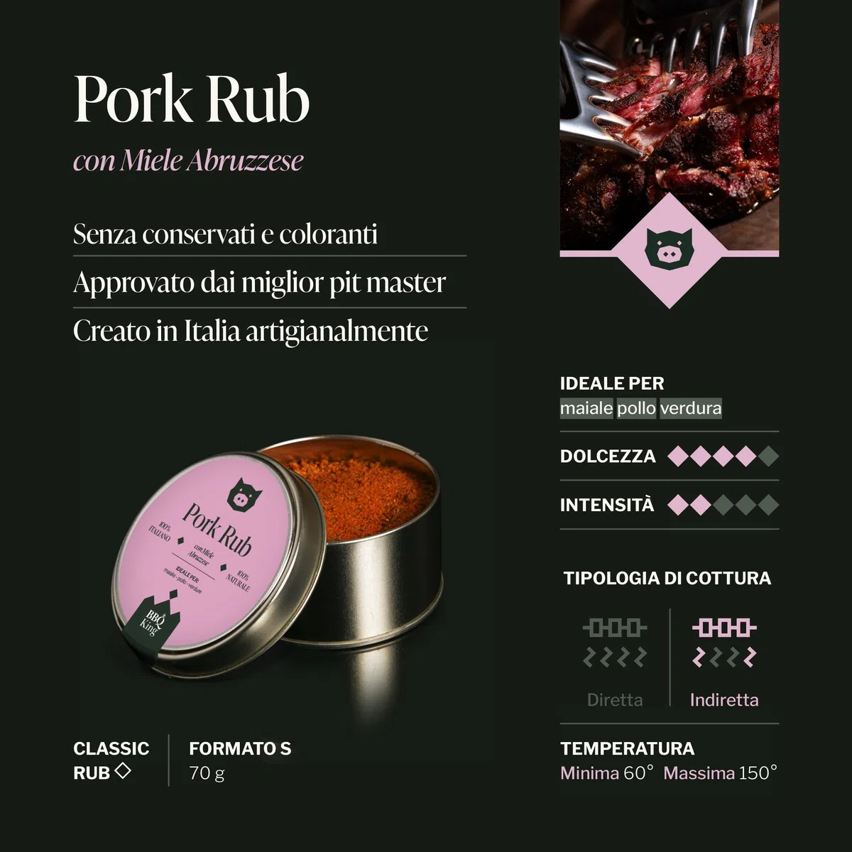 BBQ KING - Multi Pack Pitmaster Rub per Barbecue, 4 Confezioni da 70 Gr di Dry Rub Bbq, Miscela di Spezie 100% Made in Italy, 1 x Chicken Rub, 1 x Pork Rub, 1 x Ribs Rub e 1 x Cowboy Rub