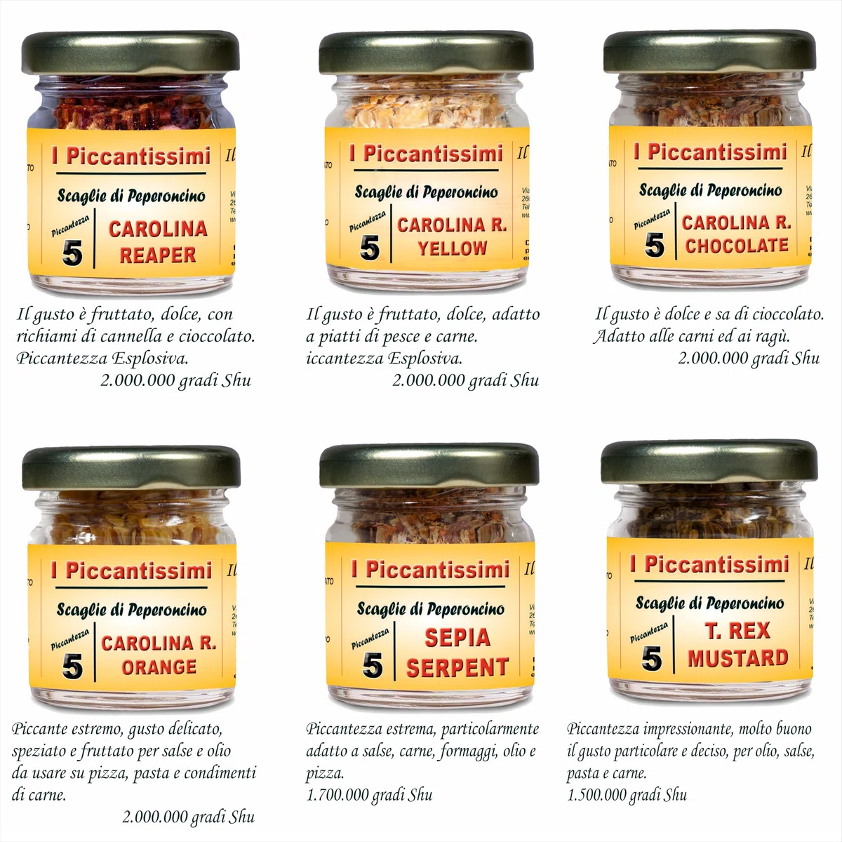 I Piccantissimi - Set 3 Vasetti a Scelta fra oltre 40 gusti di Peperoncino Piccante artigianale - Confezione Personalizzabile.