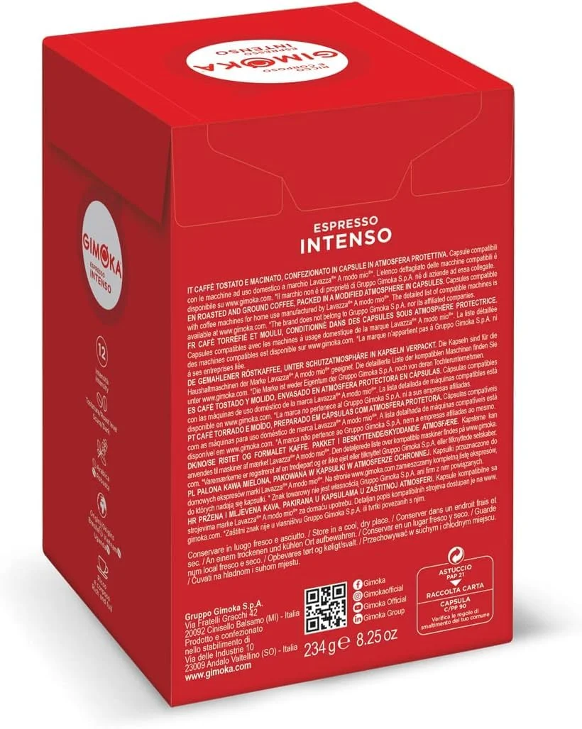 Gimoka - Compatibile Per Lavazza - A Modo Mio - 144 Capsule - Gusto INTENSO - Intensità 12 - Made In Italy