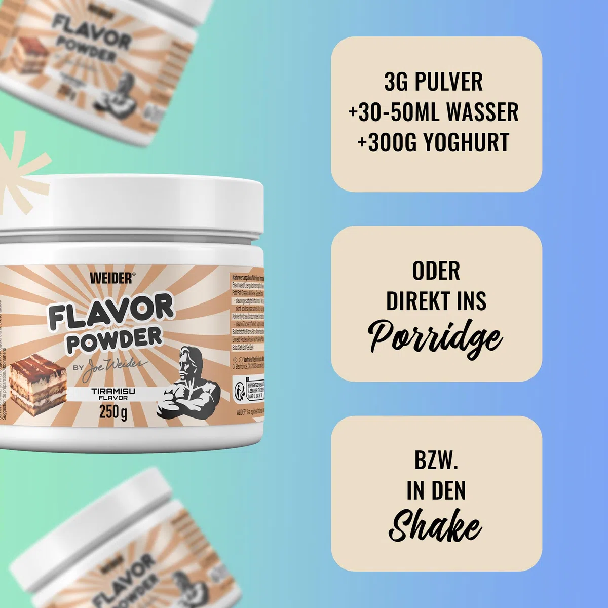 WEIDER Aroma in polvere Aroma in polvere senza zucchero per aromatizzare e dolcificare quark, yogurt o proteine ​​in polvere, adatto anche per cuocere al forno, Tiramisù, 250g