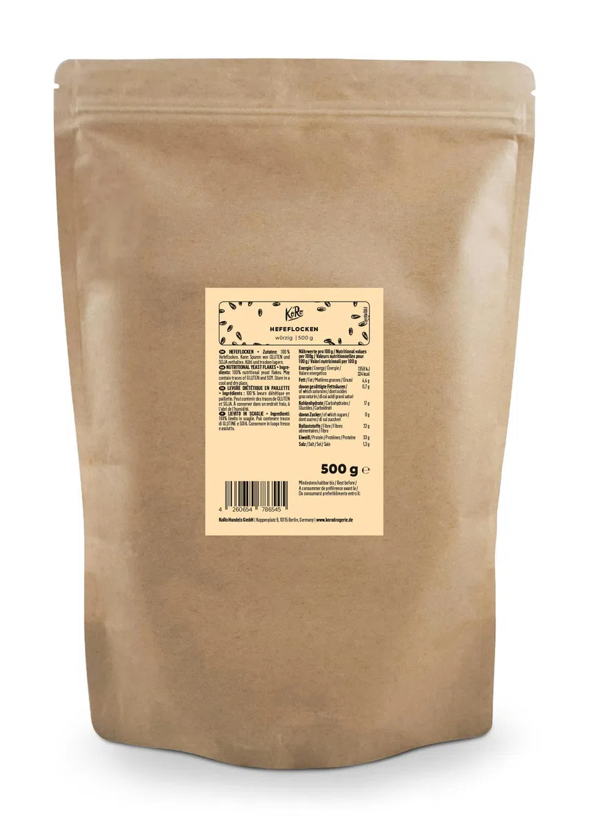 KoRo - Lievito alimentare in scaglie 500 g - fiocchi di lievito nutrizionale di melassa grattugiato, ricco di vitamina b12, ideale come formaggio vegano