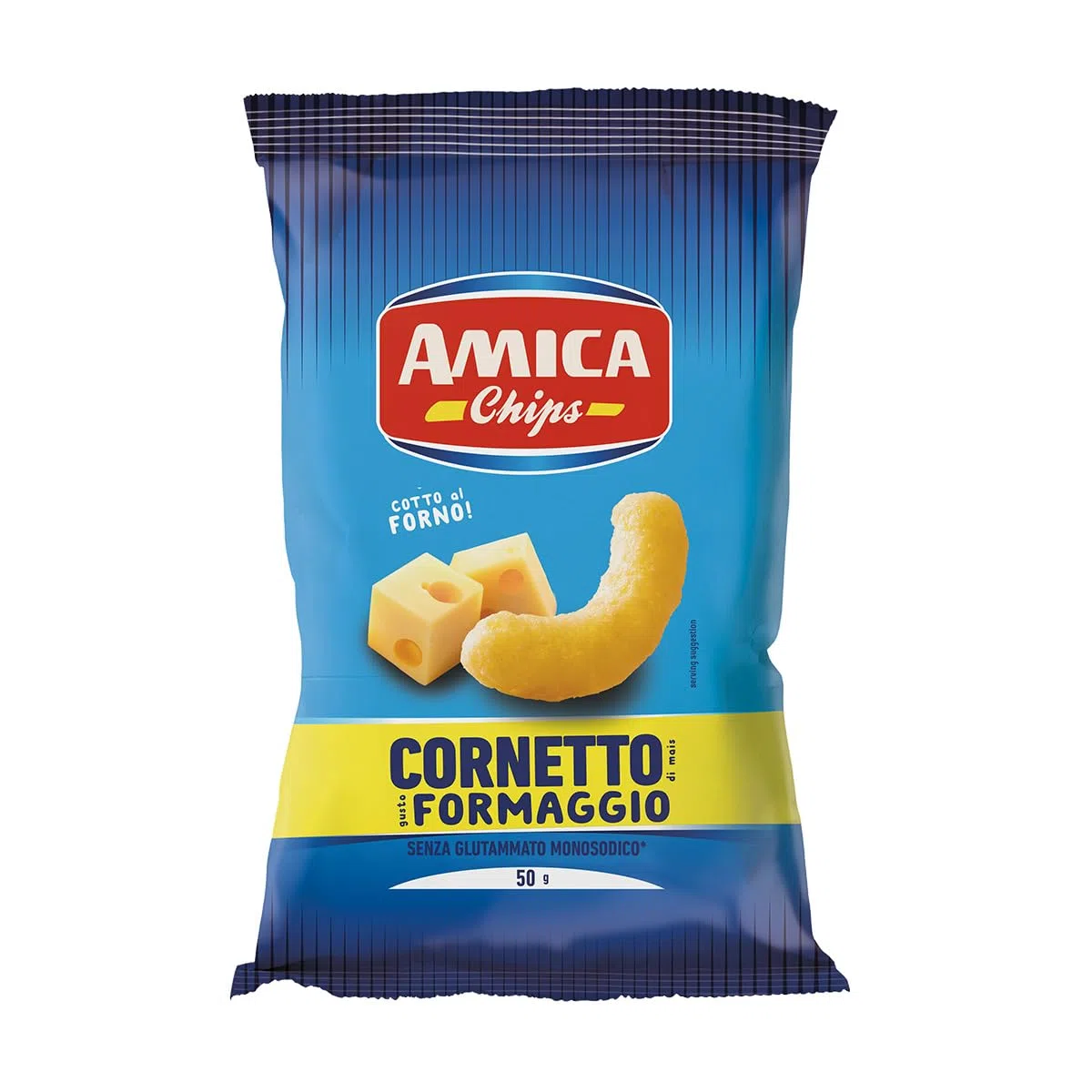 AMICA Chips | Patatine Cornetto al Gusto Formaggio, Snack di Mais Cotto al Forno, Senza Glutammato Monosodico, Con Olio di Semi di Girasole, 24 Pezzi x 50 gr