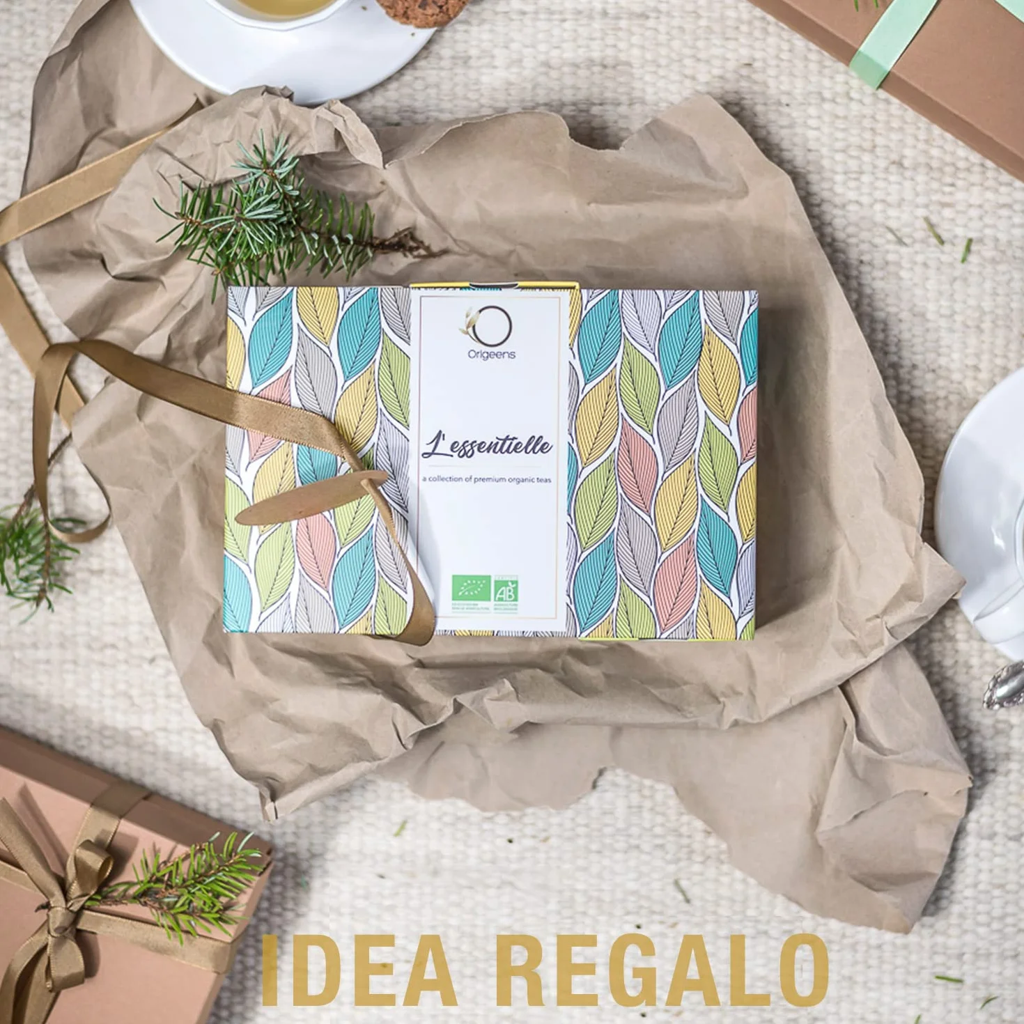ORIGEENS Cofanetto TE BIO L’ESSENTIELLE | Assortimento di Te Verde, Nero, Bianco, Rooibos | Confezione Regalo 48 bustine di tè piramidali