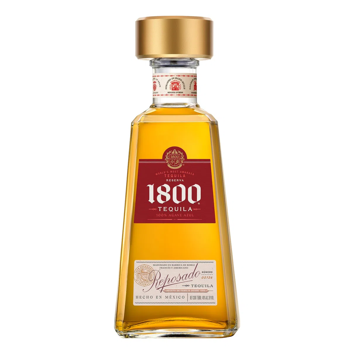 1800 Reposado 70cl - Tequila premium 100% Blue Agave invecchiato in botte. Note di caramello e spezie. 38% vol.
