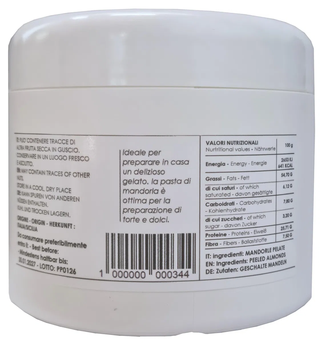 Pasta di Mandorla Pelata Pura Senza Glutine con Mandorle Selezionate 100% Naturale - Preparato per Gelato, Dolci, Granite, Creme e Pasticceria Artigianale - Prodotta in Sicilia (500g)