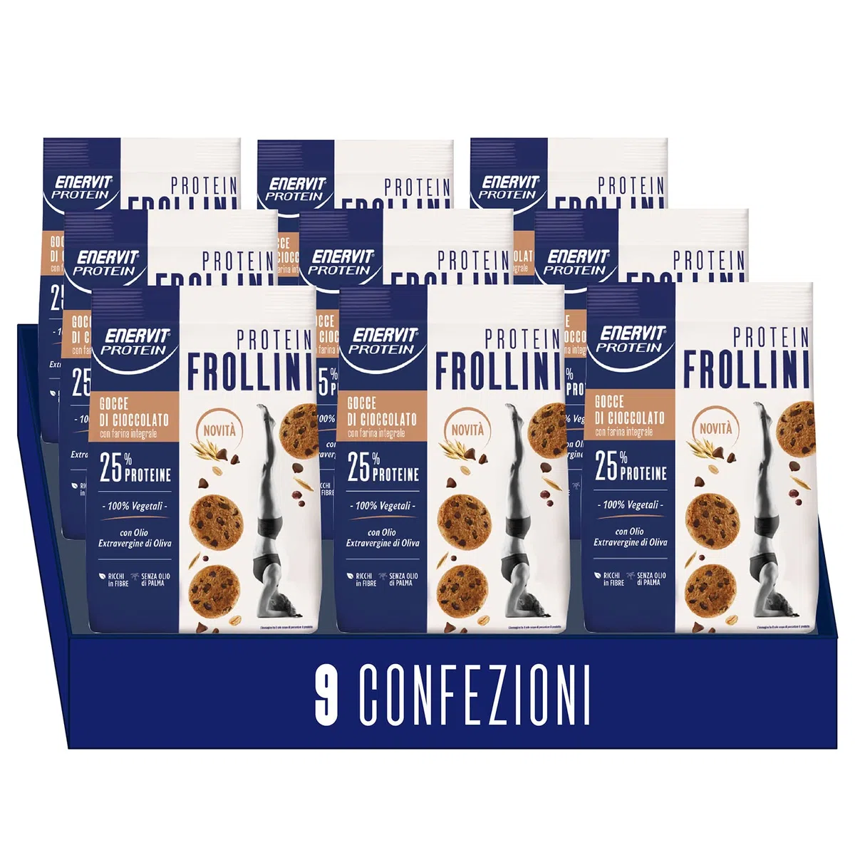 Enervit, Frollini con Gocce di Cioccolato, Per una Colazione Golosa e Dietetica, Ricchi di Proteine e Fibre, con Farina Integrale e Cioccolato Fondente, VeganOK, 9 Sacchetti da 200 Grammi