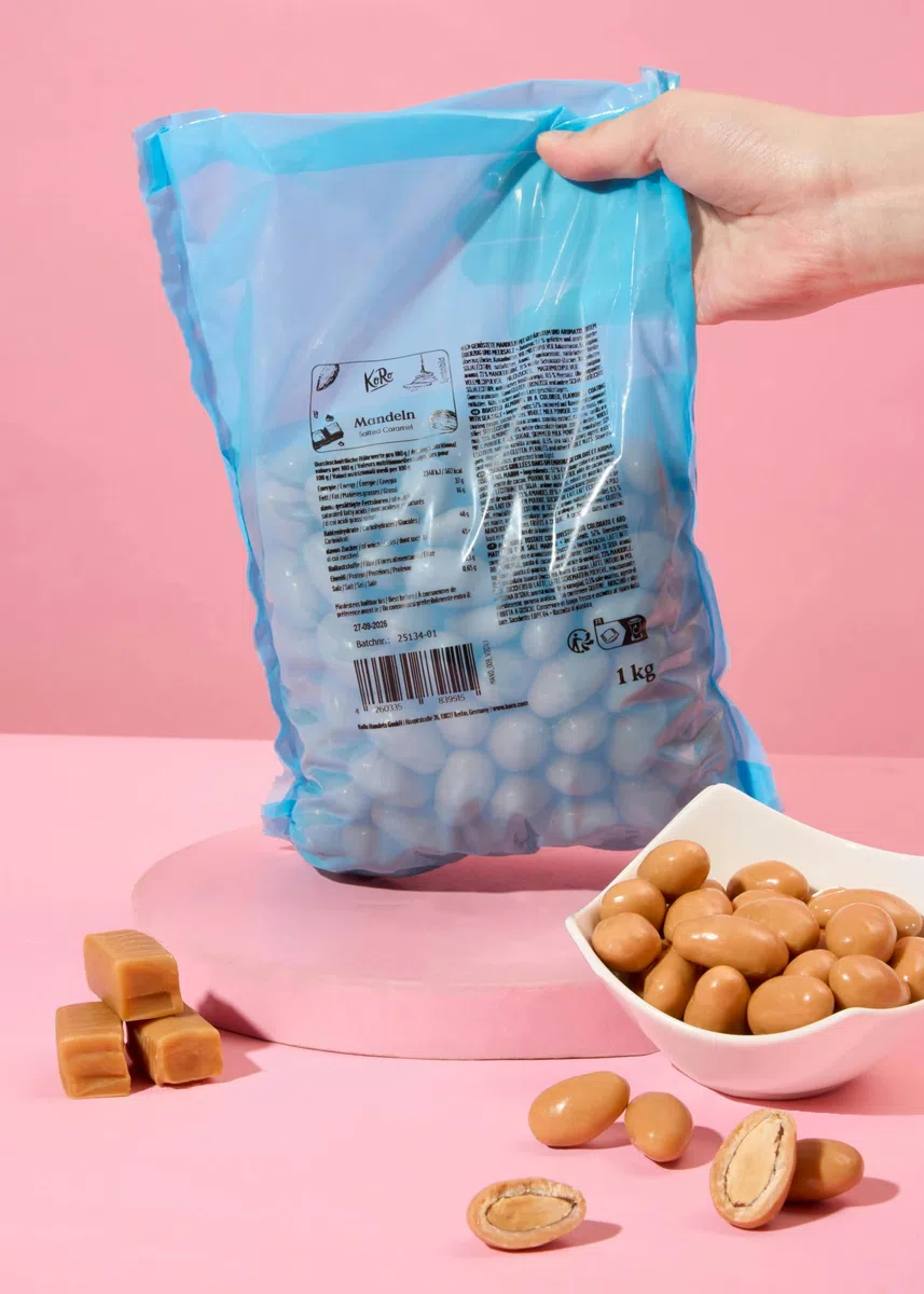 KoRo - Confetti al gusto caramello salato 1 kg - nota dolce e salata - con mandorle californiane e cioccolato belga