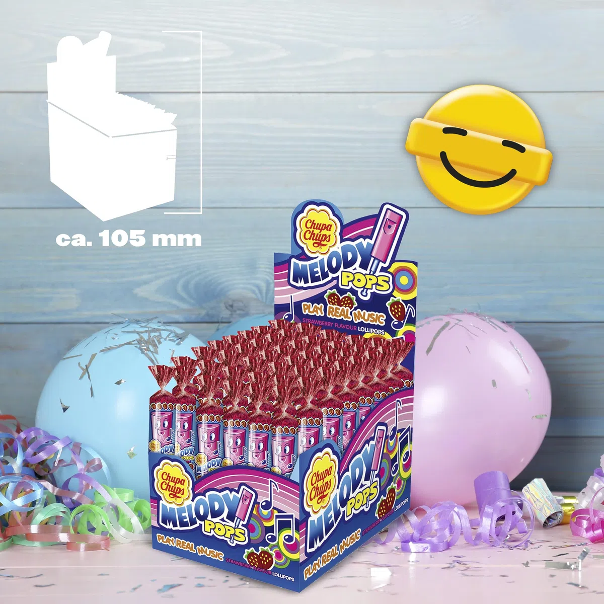 Chupa Chups Melody Pops, Lollipop Fischietto, Gusto Fragola, Confezione da 48 Lecca Lecca Monoporzioni, Ideale per ogni Occasione, da Condividere con Amici o da portare sempre con te