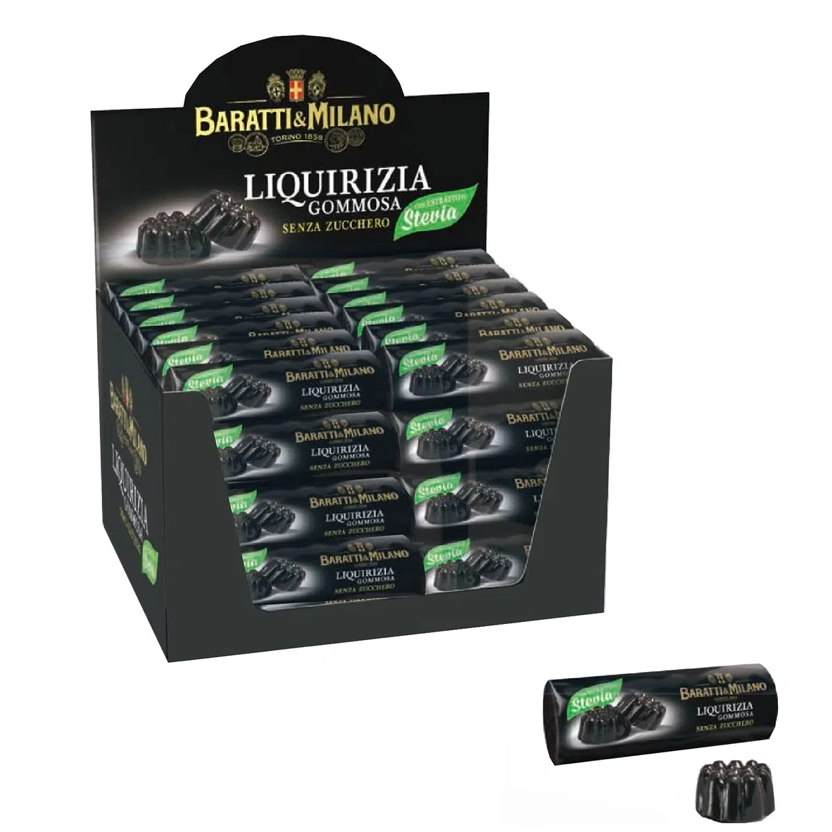24 STICK CARAMELLE LIQUIRIZIA MORA SENZA ZUCCHERO STEVIA BARATTI & MILANO 19g