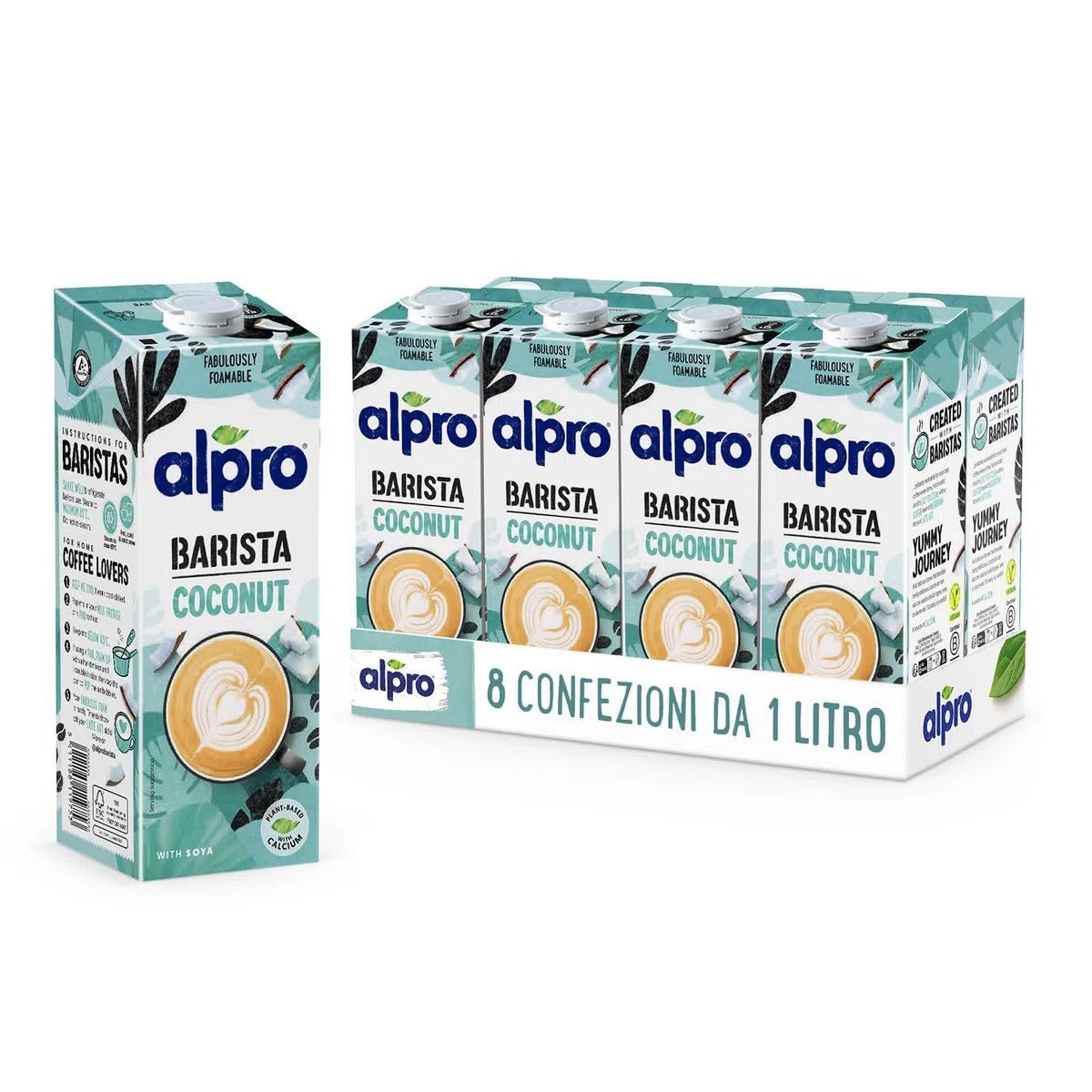 ALPRO BARISTA PROFESSIONAL, Bevanda al COCCO, Naturalmente Senza Lattosio, per Deliziose Creazioni da Bar 100% vegetale, Senza Glutine - 8 confezioni x 1 Litro