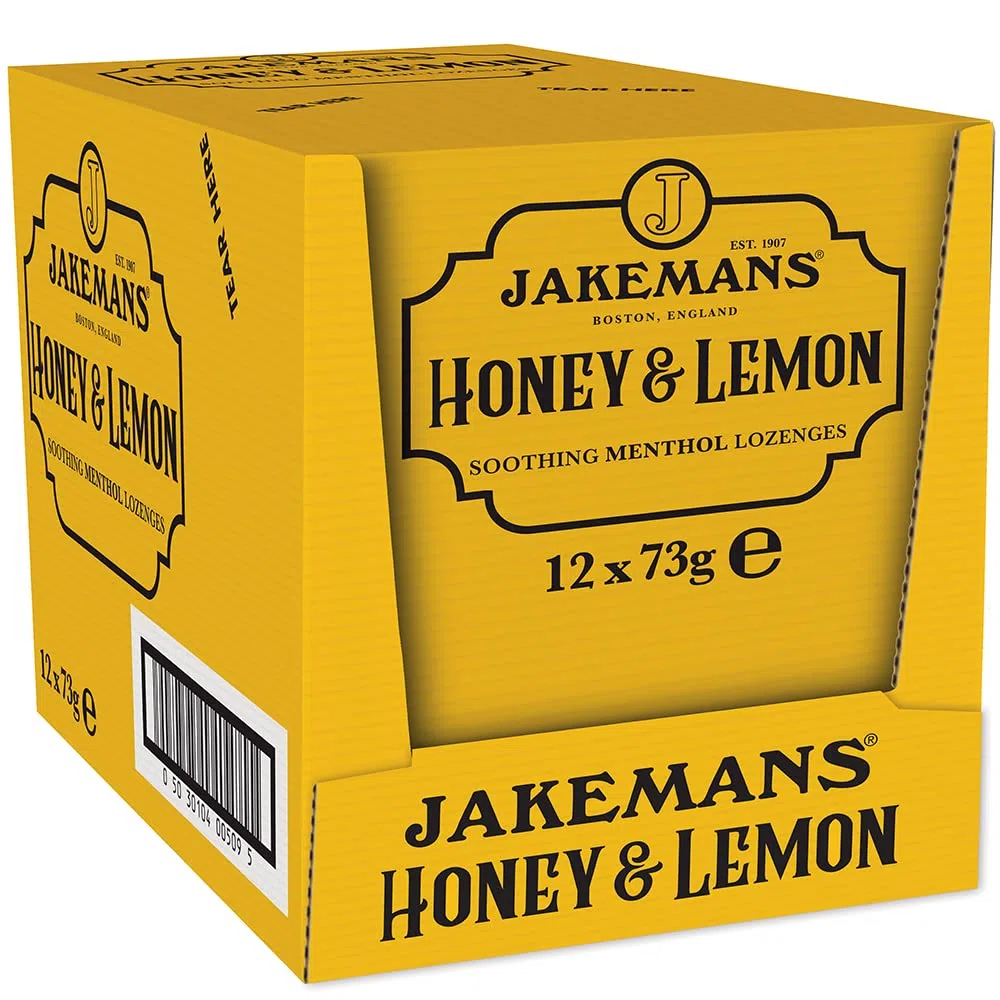 Jakemans Miele e limone 73g – Confezione da 12 – Dolci lenitivi al mentolo – Adatto per vegetariani