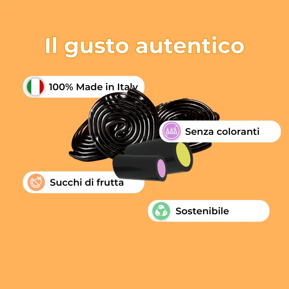 Silagum mix caramelle alla liquirizia, 6 confezioni da 200/450 grammi, Spirelle e tronchetti ripieni al cocco e fragola, Ingredienti naturali, Made in Italy