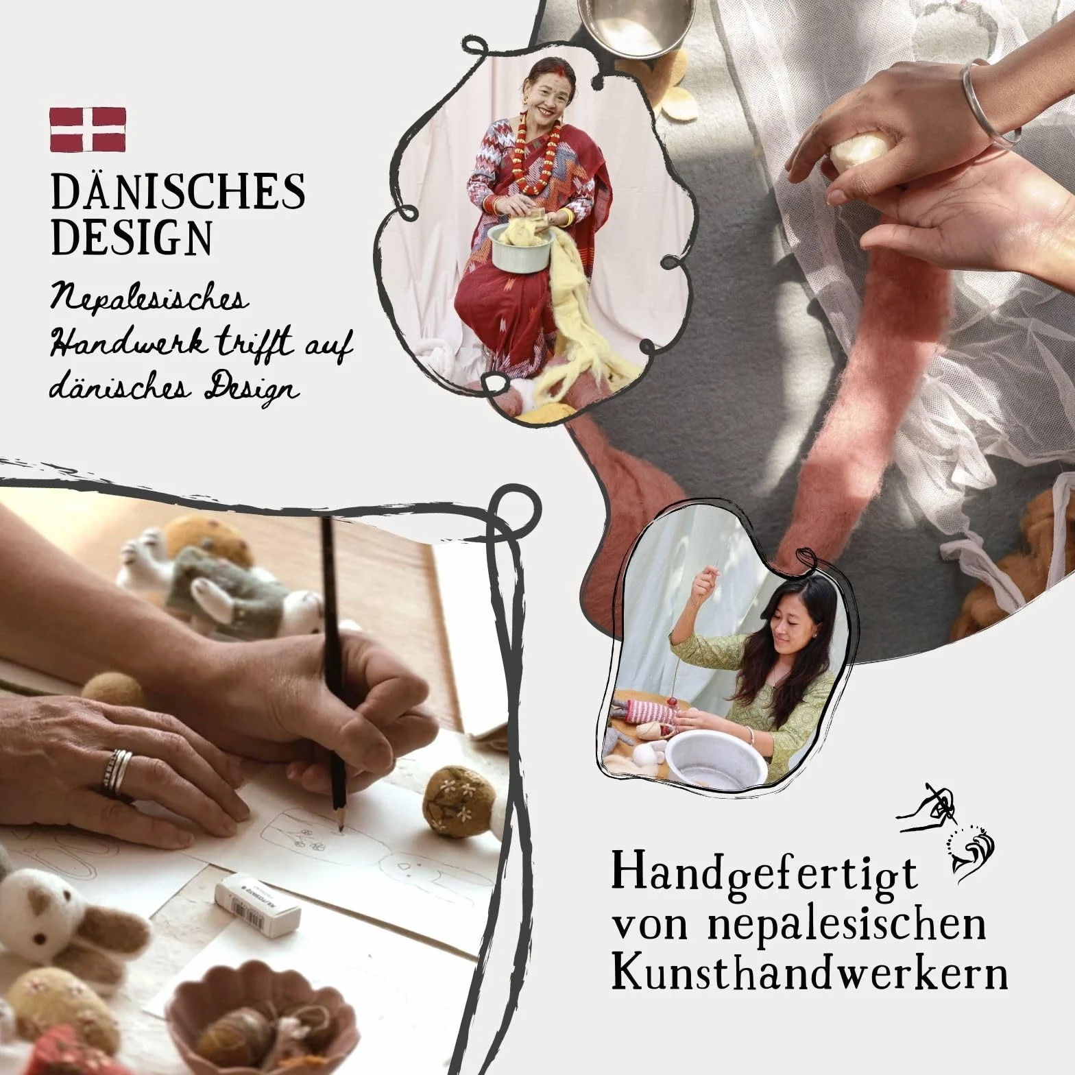 Gry & Sif Fatto a mano e certificato Fairtrade, elegante design danese x artigiani nepalesi | Nido con uova e pulcini | Decorazione pasquale