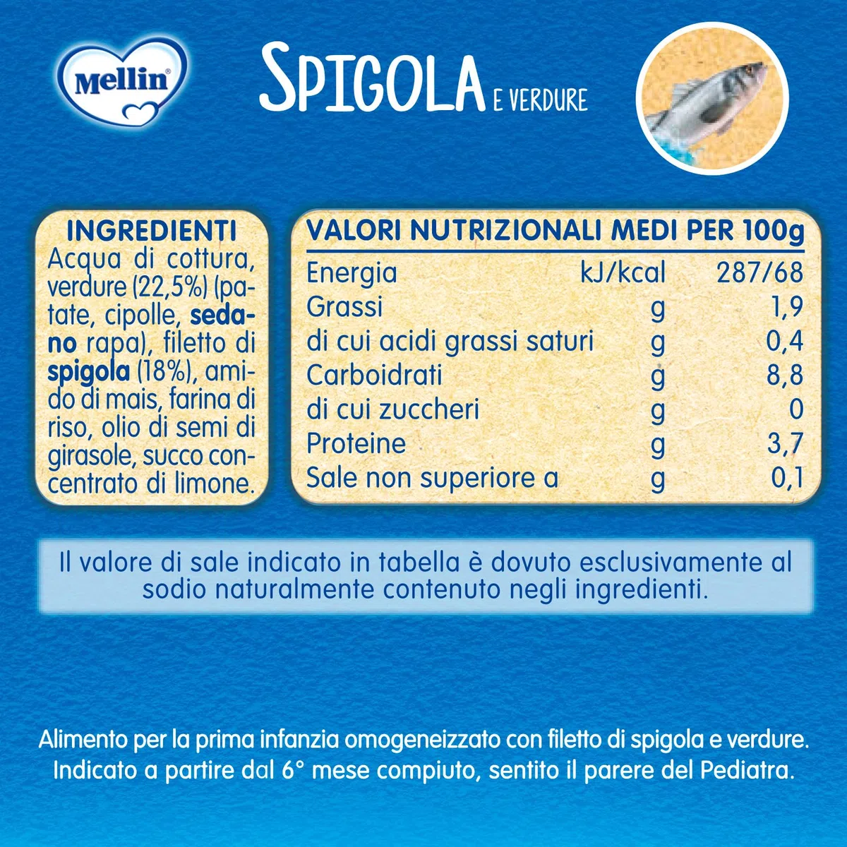 Mellin Omogeneizzato Spigola e Verdure, 24 Vasetti da 80 g