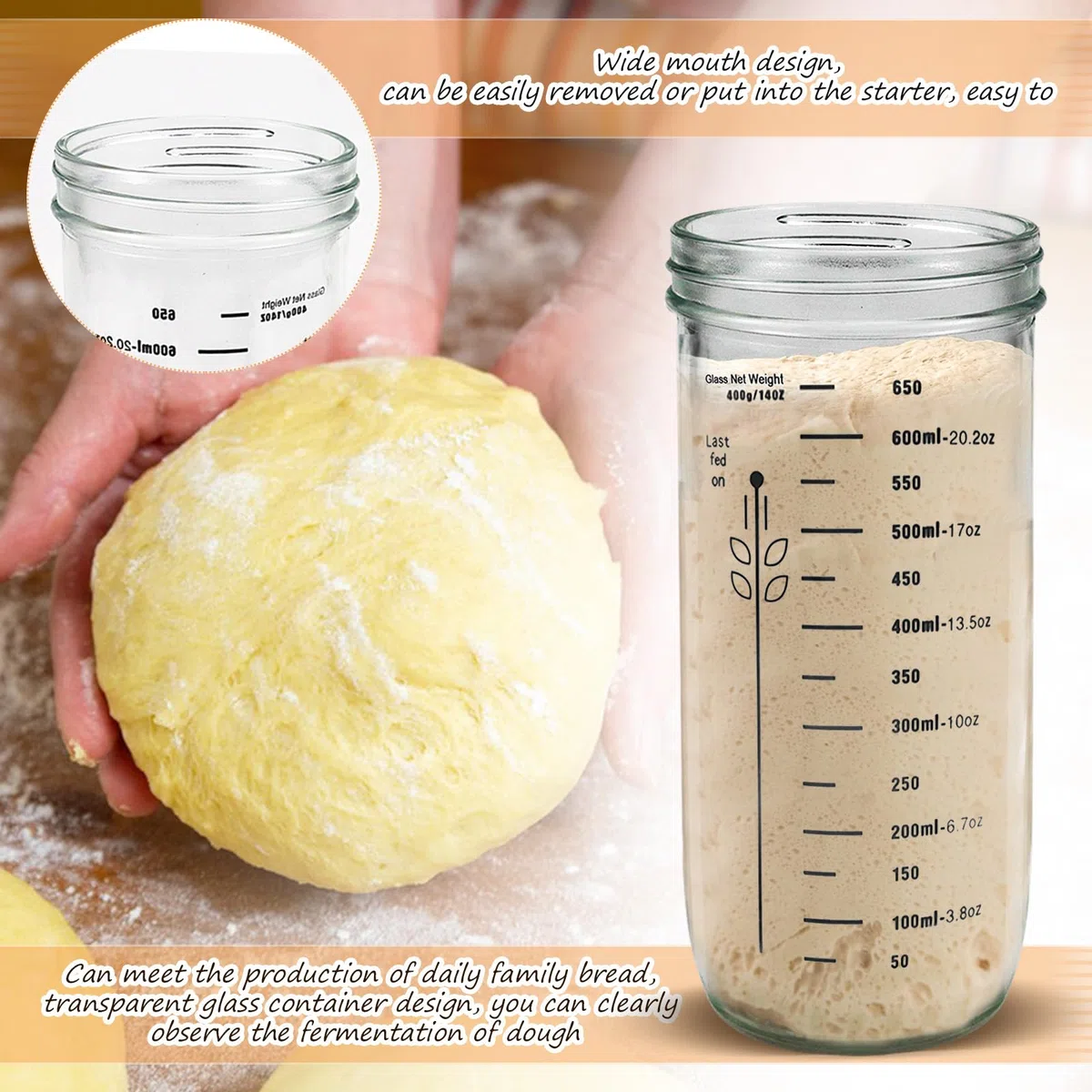 Raxfekro Set di base per lievito naturale, con tappo in alluminio, elastico, carta termometro, spatola in silicone, cappello di stoffa, etichetta per la cottura del pane lievitato naturale