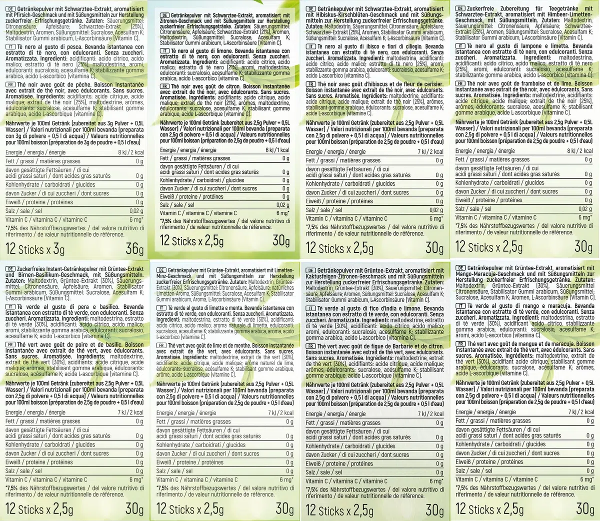 INSTICK bevanda istantanea senza zucchero (confezione tè freddo + borraccia Tritan 1L) 8x12 bustine – per 0,5–1 l – vegana, con vitamina C e a basso contenuto calorico