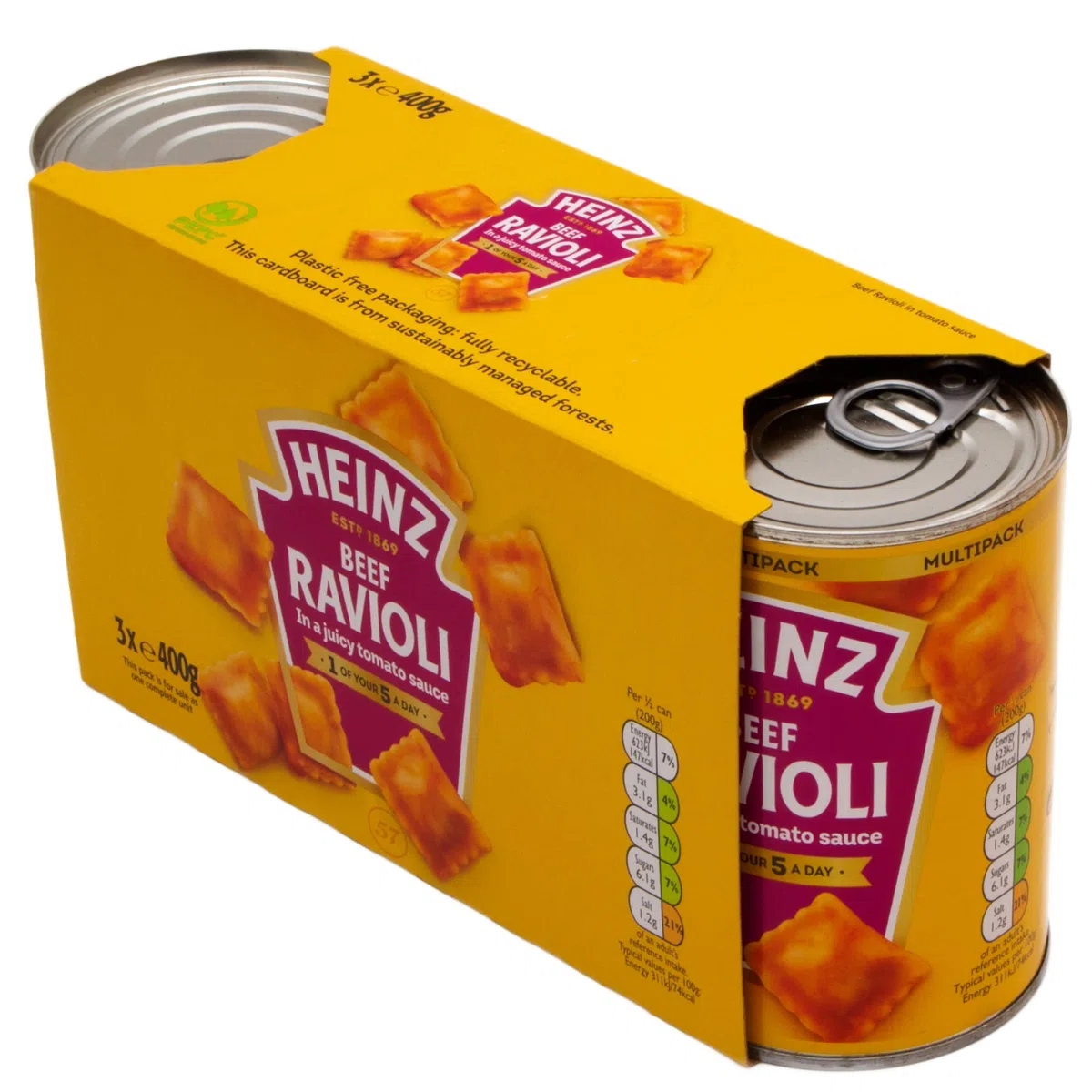 Heinz Ravioli di manzo 3 barattoli Easy Open da 400 g