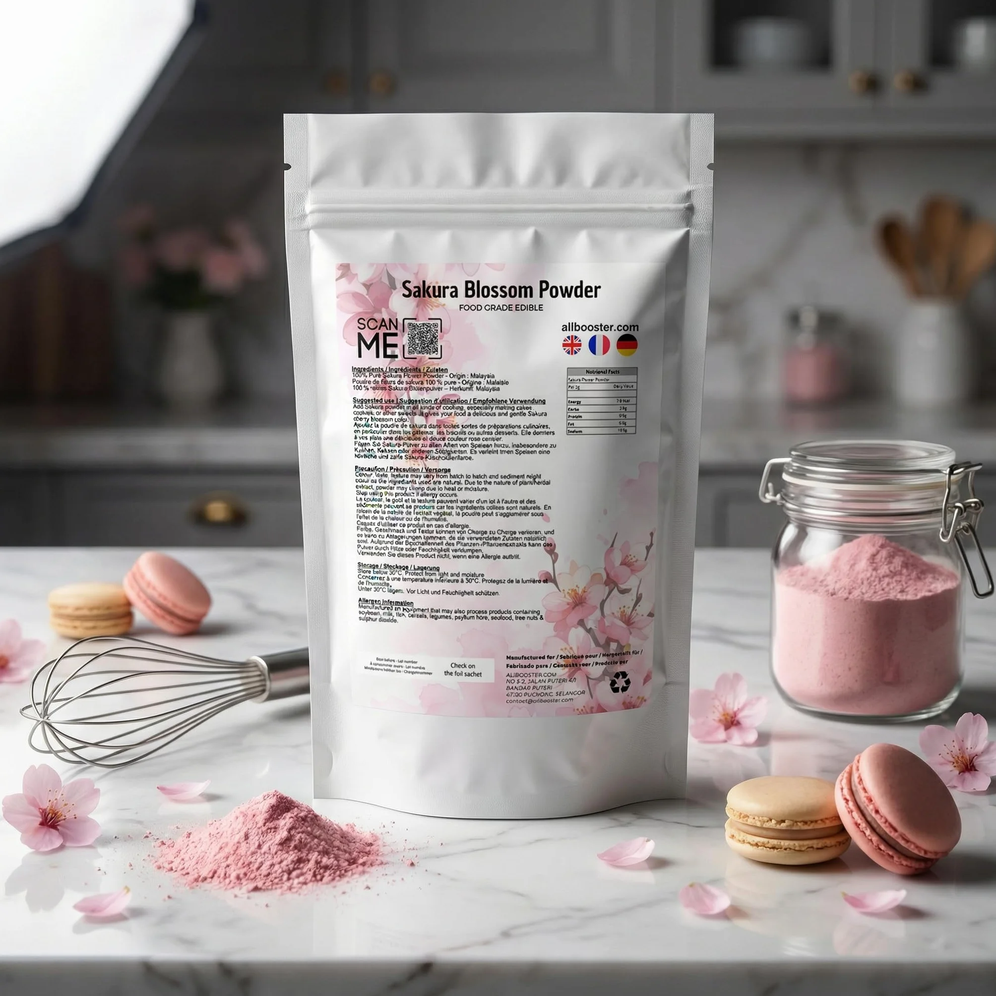 Polvere di fiori di ciliegio 250 g - Fiori di ciliegio in polvere - Qualità alimentare - Ingrediente naturale per pasticceria, bevande e dolci giapponesi