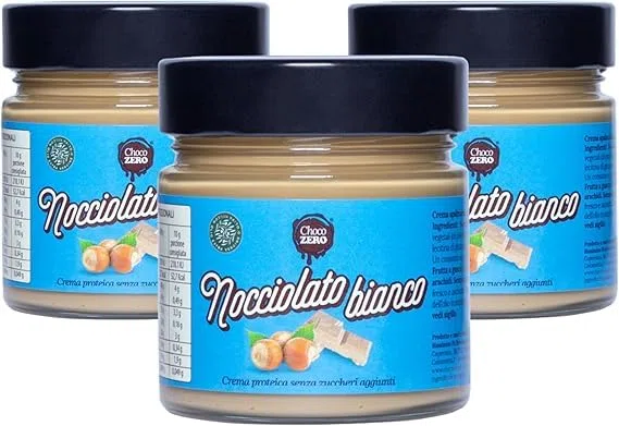 Choco Zero – Crema Proteica Crema Spalmabile Senza Zuccheri Aggiunti, Senza Glutine, Senza Lattosio, Vegano Vasetto da 200 g (3 Pezzi, Nocciolato Bianco)